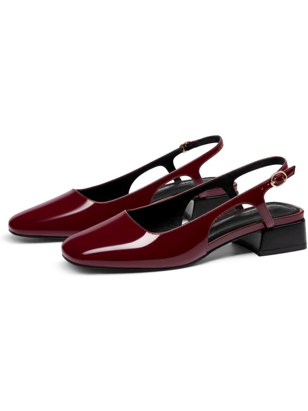 Women's Burgundy Slingback Chunky Low Heels Closed Square Toe Pumps Work Shoes - Picture 6 of 6